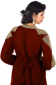 Marron Diamond Design Moroccan Kaftan With Sun-proof hijab