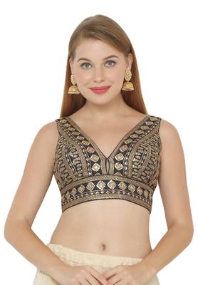 Salwar Studio Women's Navy Blue Art Silk Readymade Saree Blouse 1