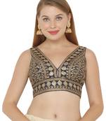 Salwar Studio Women's Navy Blue Art Silk Readymade Saree Blouse