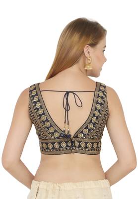 Salwar Studio Women's Navy Blue Art Silk Readymade Saree Blouse 2