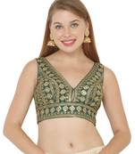 Salwar Studio Women's Green Art Silk Readymade Saree Blouse