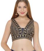 Salwar Studio Women's Dark Blue Art Silk Readymade Saree Blouse