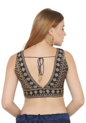 Salwar Studio Women's Dark Blue Art Silk Readymade Saree Blouse 2