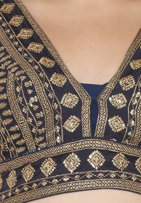 Salwar Studio Women's Dark Blue Art Silk Readymade Saree Blouse 4