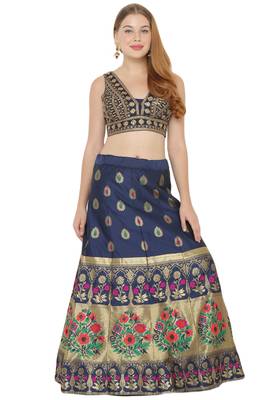 Salwar Studio Women's Dark Blue Art Silk Readymade Saree Blouse 5