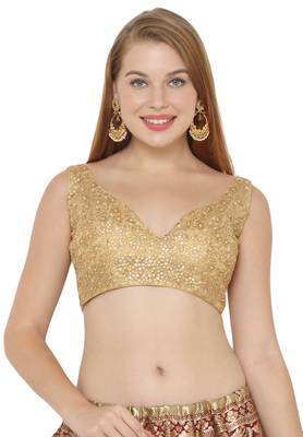 Salwar Studio Women's Gold Net Readymade Saree Blouse 1