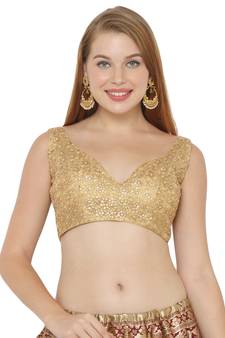 Salwar Studio Women's Gold Net Readymade Saree Blouse