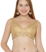Salwar Studio Women's Gold Net Readymade Saree Blouse