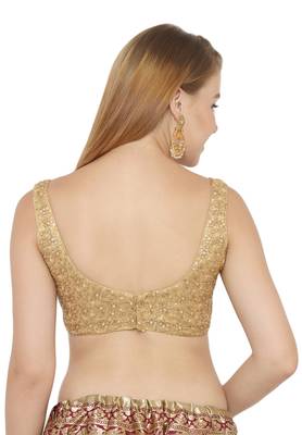 Salwar Studio Women's Gold Net Readymade Saree Blouse 2