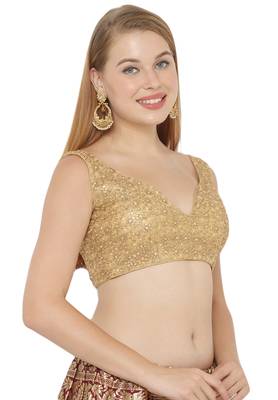 Salwar Studio Women's Gold Net Readymade Saree Blouse 3