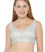 Salwar Studio Women's Silver Net Readymade Saree Blouse