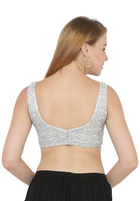 Salwar Studio Women's Silver Net Readymade Saree Blouse 2