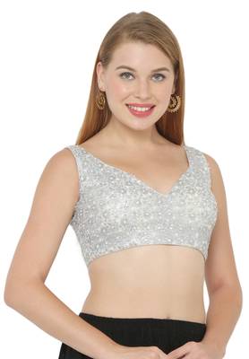 Salwar Studio Women's Silver Net Readymade Saree Blouse 3