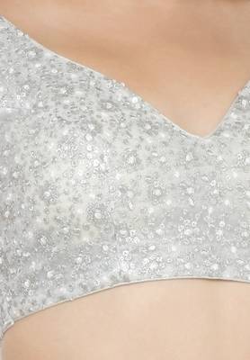 Salwar Studio Women's Silver Net Readymade Saree Blouse 4