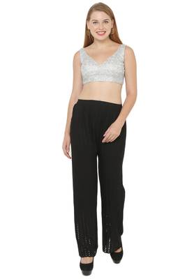 Salwar Studio Women's Silver Net Readymade Saree Blouse 5