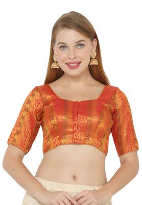 Salwar Studio Women's Red Jacquard Readymade Saree Blouse 1