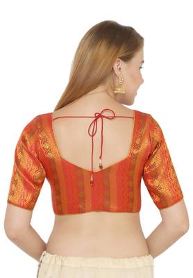 Salwar Studio Women's Red Jacquard Readymade Saree Blouse 2
