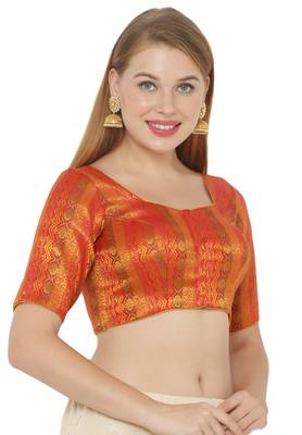 Salwar Studio Women's Red Jacquard Readymade Saree Blouse 3
