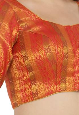 Salwar Studio Women's Red Jacquard Readymade Saree Blouse 4