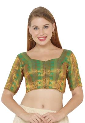 Salwar Studio Women's Green Jacquard Readymade Saree Blouse 1