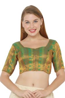 Salwar Studio Women's Green Jacquard Readymade Saree Blouse