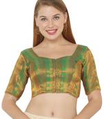 Salwar Studio Women's Green Jacquard Readymade Saree Blouse