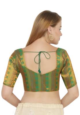 Salwar Studio Women's Green Jacquard Readymade Saree Blouse 2