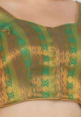 Salwar Studio Women's Green Jacquard Readymade Saree Blouse 4