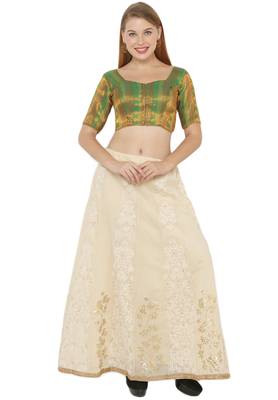 Salwar Studio Women's Green Jacquard Readymade Saree Blouse 5