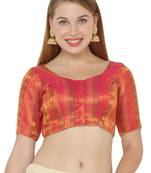 Salwar Studio Women's Pink Jacquard Readymade Saree Blouse