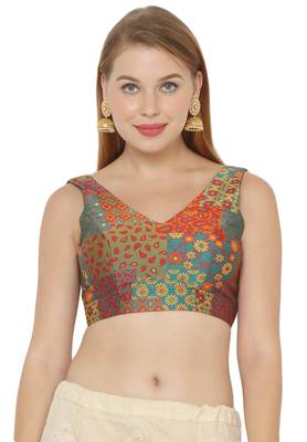 Salwar Studio Women's Rama Green Jacquard Readymade Saree Blouse 1
