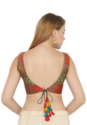 Salwar Studio Women's Rama Green Jacquard Readymade Saree Blouse 2