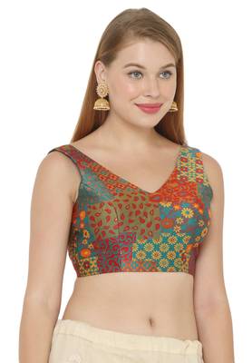 Salwar Studio Women's Rama Green Jacquard Readymade Saree Blouse 3