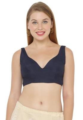 Salwar Studio Women's Navy Blue Art Silk Readymade Saree Blouse 1