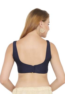 Salwar Studio Women's Navy Blue Art Silk Readymade Saree Blouse 2