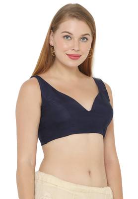 Salwar Studio Women's Navy Blue Art Silk Readymade Saree Blouse 3