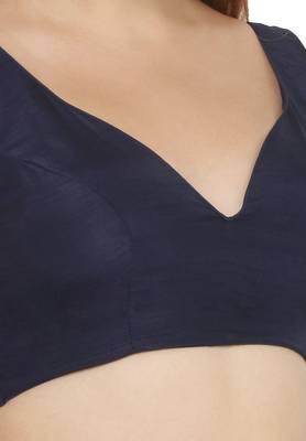 Salwar Studio Women's Navy Blue Art Silk Readymade Saree Blouse 4