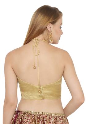 Salwar Studio Women's Gold Jacquard Readymade Saree Blouse 2