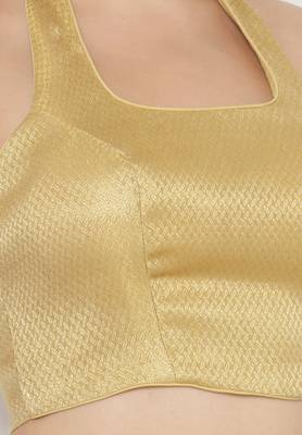 Salwar Studio Women's Gold Jacquard Readymade Saree Blouse 4