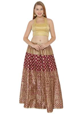 Salwar Studio Women's Gold Jacquard Readymade Saree Blouse 5