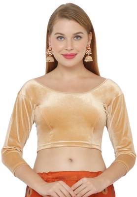 Salwar Studio Women's Gold Velvet Stretchable Readymade Saree Blouse 1