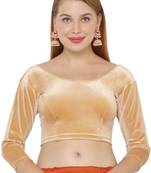 Salwar Studio Women's Gold Velvet Stretchable Readymade Saree Blouse