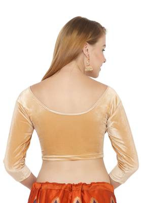 Salwar Studio Women's Gold Velvet Stretchable Readymade Saree Blouse 2