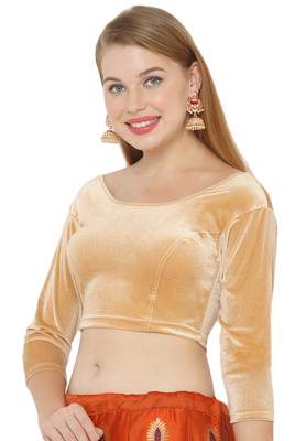 Salwar Studio Women's Gold Velvet Stretchable Readymade Saree Blouse 3