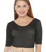 Salwar Studio Women's Black Cotton Blend Stretchable Readymade Saree Blouse