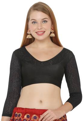 Salwar Studio Women's Black Lycra Blend Stretchable Readymade Saree Blouse 1