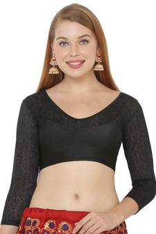 Salwar Studio Women's Black Lycra Blend Stretchable Readymade Saree Blouse