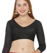 Salwar Studio Women's Black Lycra Blend Stretchable Readymade Saree Blouse