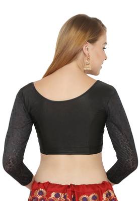 Salwar Studio Women's Black Lycra Blend Stretchable Readymade Saree Blouse 2