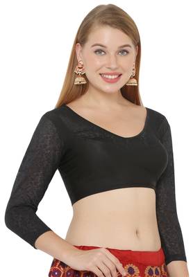 Salwar Studio Women's Black Lycra Blend Stretchable Readymade Saree Blouse 3